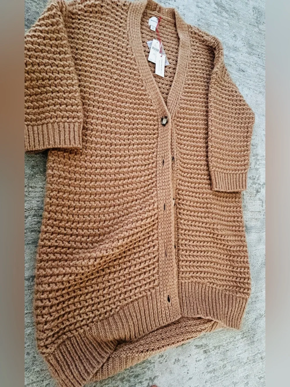 Maeve Oversized Waffle Knit Cardigan - Camel Brown